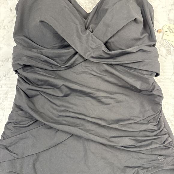 Calia Womens Seamed Sculpt One Piece Swimsuit Size 14 Pure Black Sliming Support - Picture 3 of 7